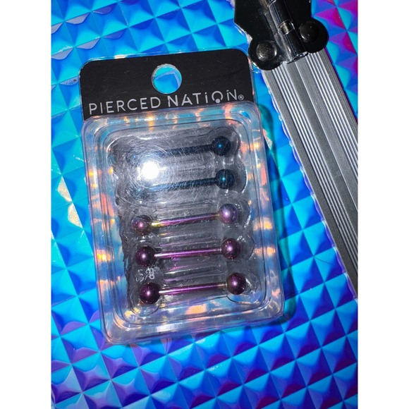 Pierced Nation Tongue Rings Set - Blue Purple Iridescent Body Jewelry - Picture 1 of 6